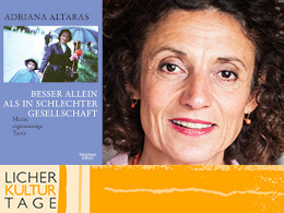 Licher Kulturtage - Buchcover - daneben eine Nahaufnahme des Gesichts von Adriana Altaras